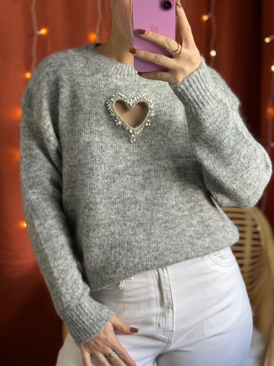 Pull coeur strass